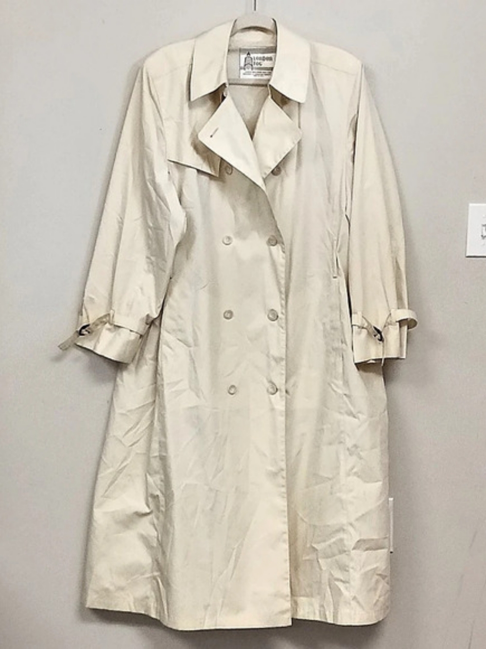 London Fog Women's Size 16 Ivory Cream Full Length Trench Coat Classic *No Belt*